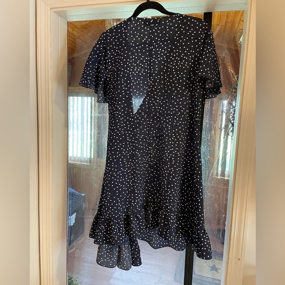 Felipe, Sz XXL, Black Mini Wrap Dress with Ruffled Flutter Sleeves - Picture 4 of 5